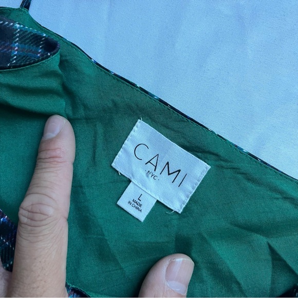 CAMI NYC green plaid silk sleeveless midi slip dress - Picture 4 of 5